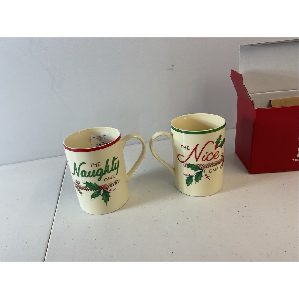 New Lenox Christmas HOLIDAY The Naughty /‎ Nice One Mugs Set of Two